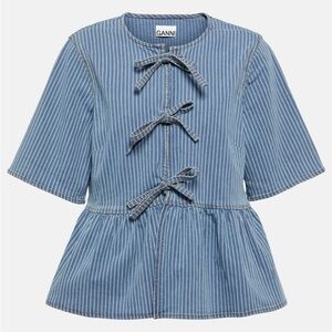 NWT GANNI Light Stripe Denim Peplum Blouse Plus Size 22